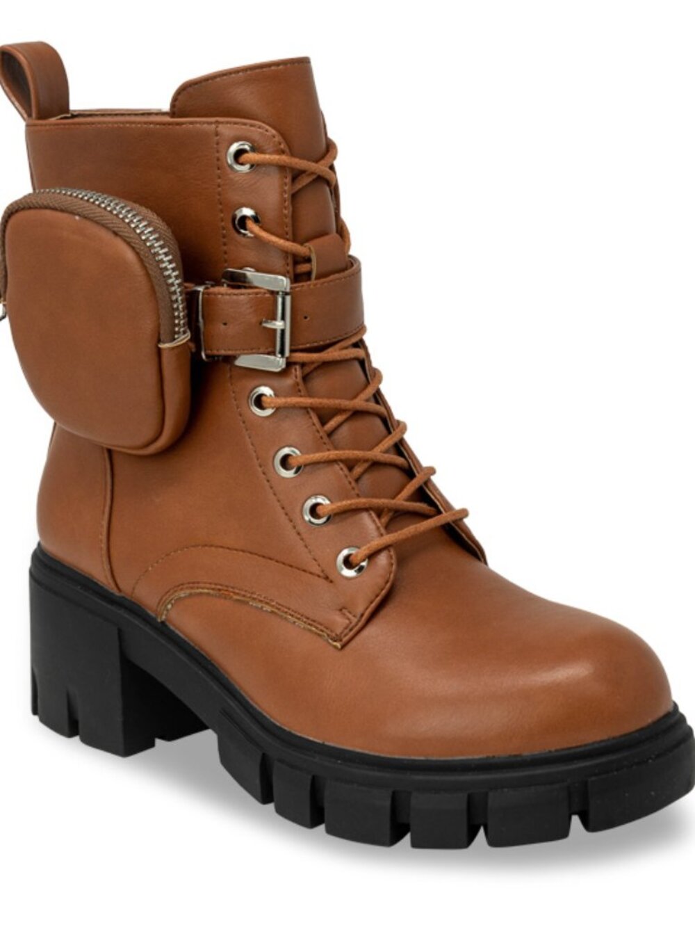 Women’s Lace Up Combat Boots Chunky Lug Sole Buckle Utility Pouch Ankle Boots - Picture 4 of 4